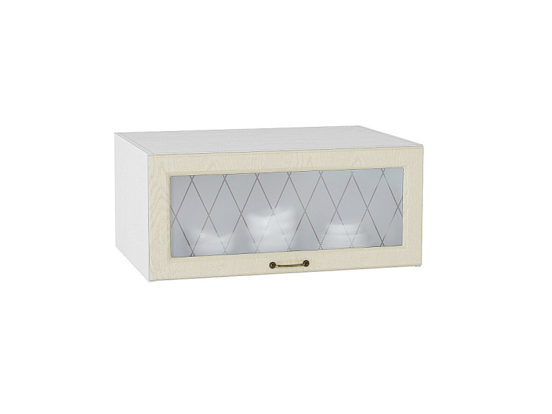 358*800* Шкаф верхний горизонтальный остекленный глубокий Ницца Дуб крем Белый